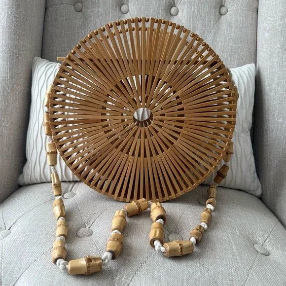 Bamboo Circular Ark Bag - Bohemian Woven Shoulder Purse - Picture 2 of 5